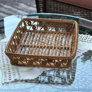 Vintage Bamboo Tortoiseshell Tray Rattan Scrollwork Boho Serving Tray Boho Decor
